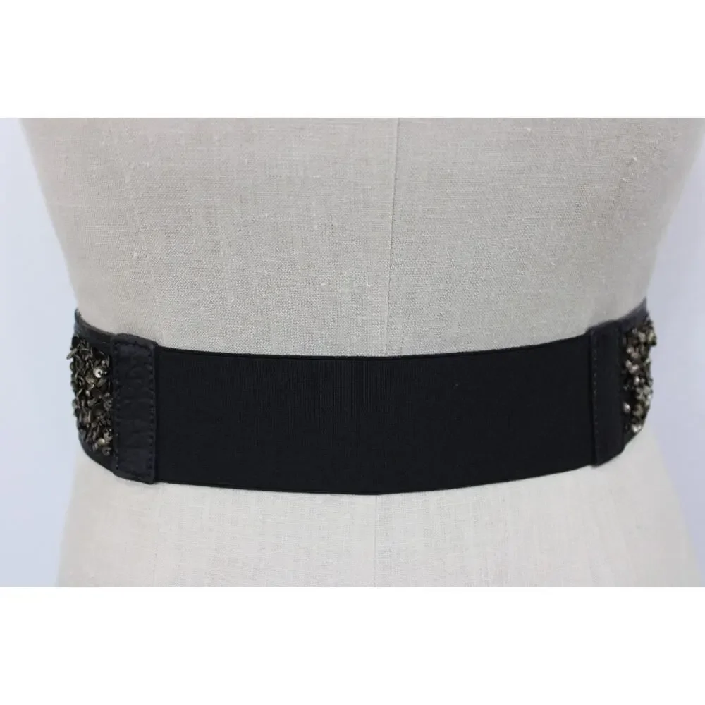 Vintage 80s Streets Ahead Size M Women's Belt Black Leather & Stretch Sequin